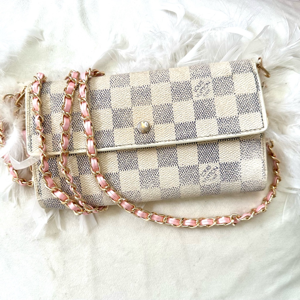 Louis Vuitton Damier Azur Porte Tresor Trifold Long Wallet Converted Crossbody